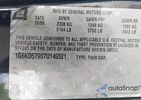 2007 Cadillac Dts Performance z USA, uszkodzony, nr VIN 1G6KD57907U149321